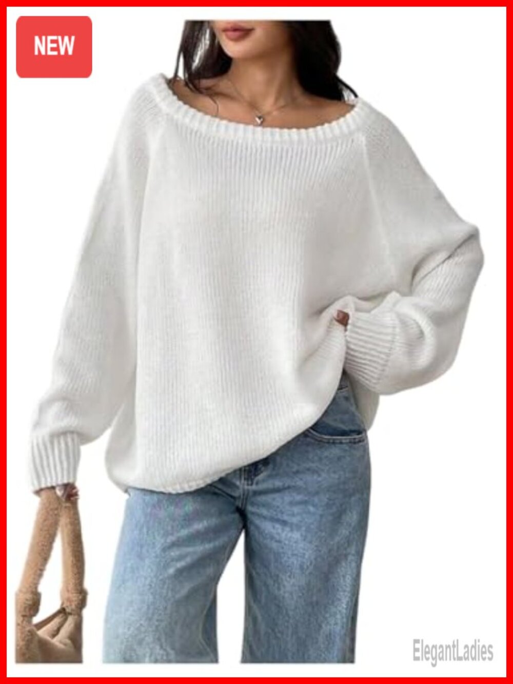 Off Shoulder Sweater Oversized Loose Fit Pullover Knit Top